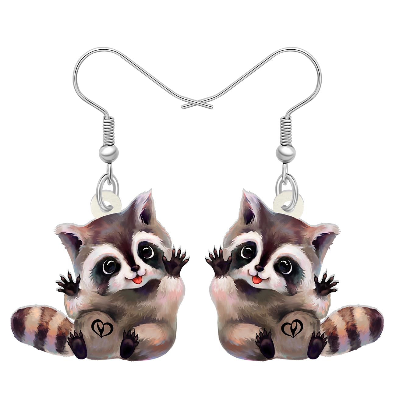 Funny Acrylic Raccoon Earrings - Cute Dangle Animal Jewelry for Women, Perfect Gift for Animal Lovers, Great for Casual Wear & Costume Parties