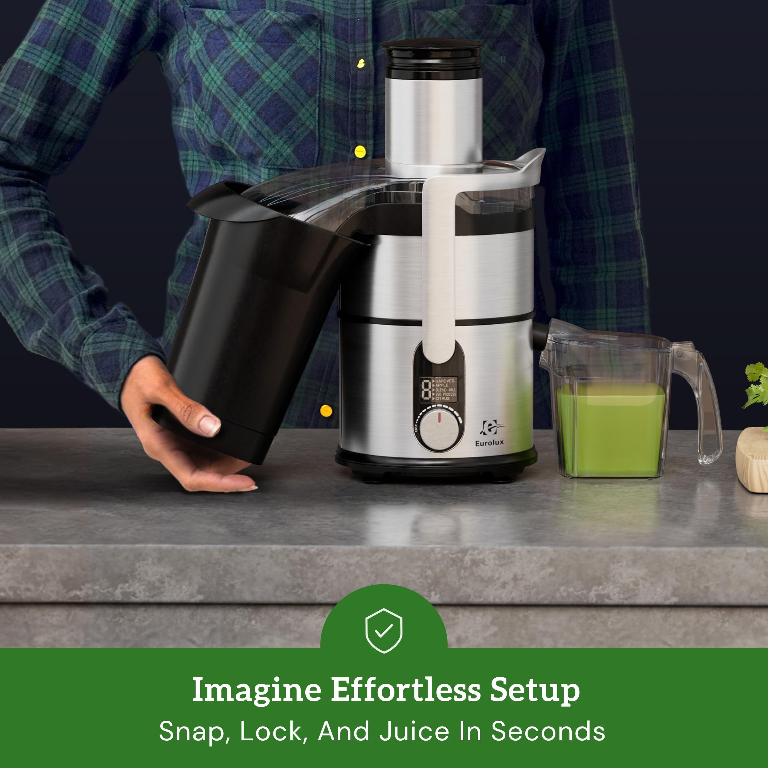 Eurolux 800W High-Speed Centrifugal Juicer - Professional Juice Extractor for Whole Fruits & Vegetables with 3