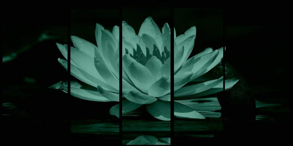 Startonight Water Lily Glass Wall Art & Contemporary Clock Set - 5-Piece Acrylic Decor (35.43x70.87 Inch) - 100% Original Artwork for Living Room, Bedroom & Office Decor