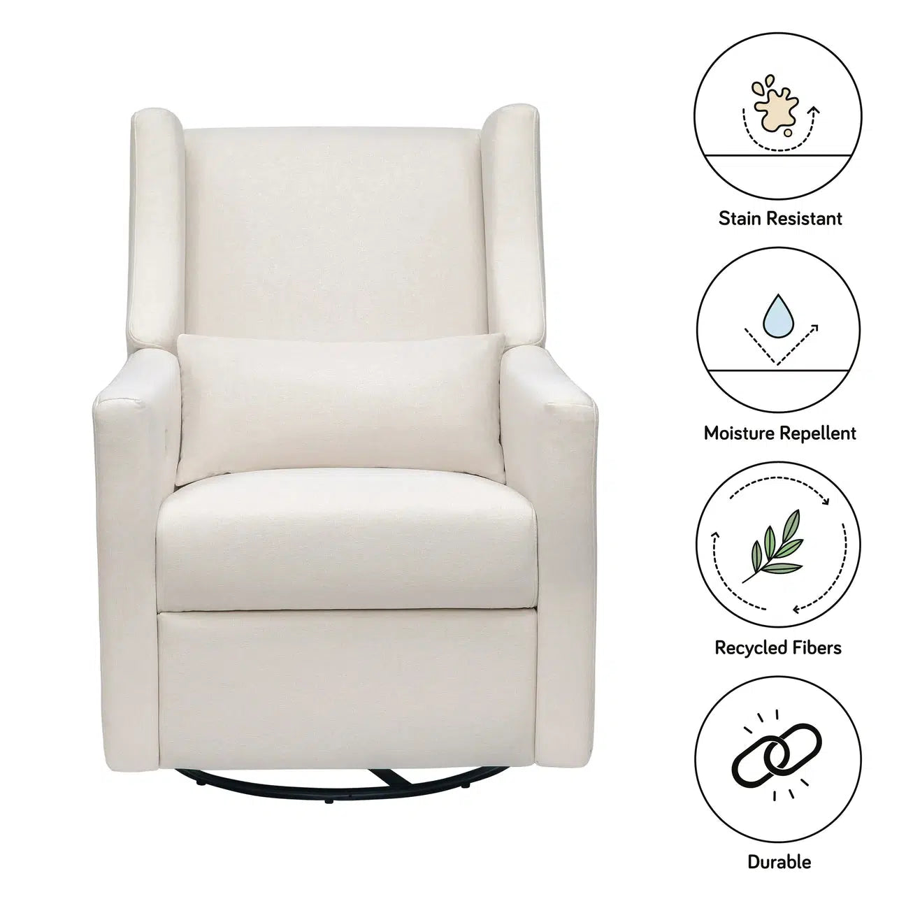 Babyletto Kiwi Electronic Glider & Recliner Chair - Cream Eco Weave Performance Fabric for Nursery, Baby Room & Breastfeeding | Comfortable Modern Rocking Chair for Parents