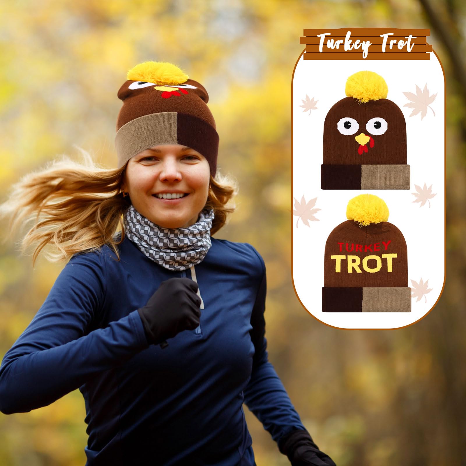 Liitrsh Thanksgiving Turkey Beanie Hat - Warm Knitted Winter Cap for Running, Costume Accessories & Holiday Outfits - Fun Cartoon Design for Turkey Trot Races, Christmas Parties & Festive Gatherings