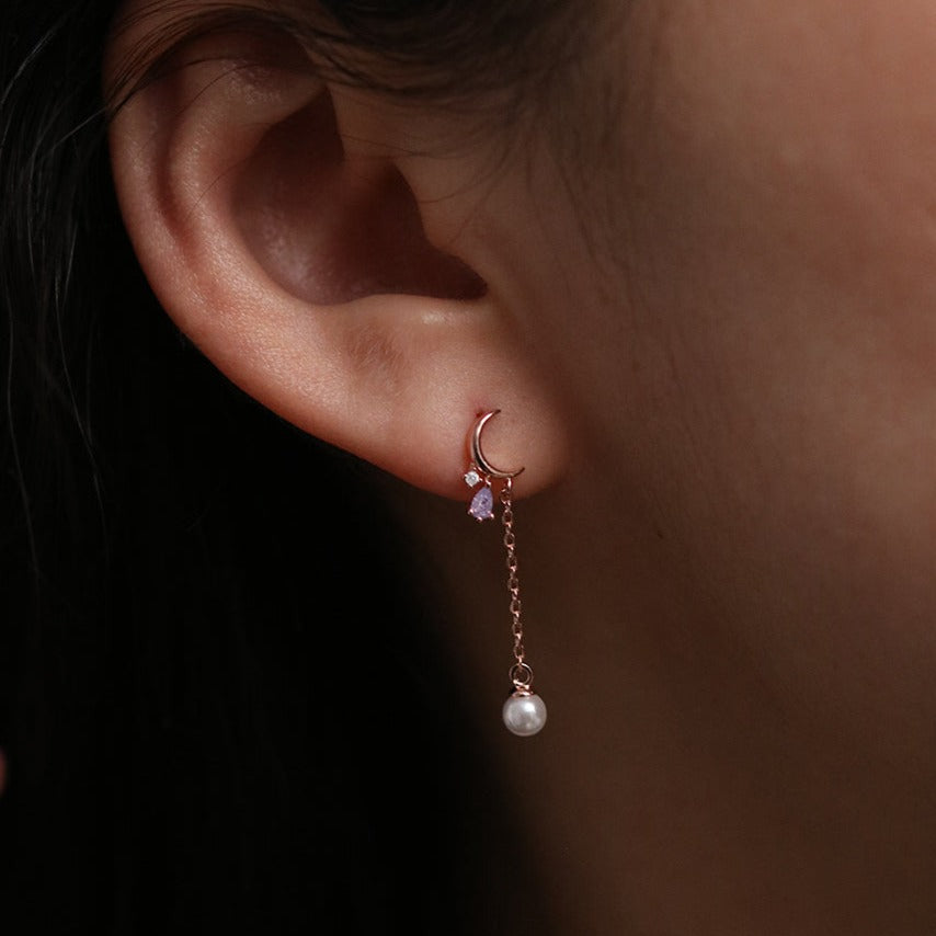 Crescent Stud Pearl Drop Earrings for Women - Elegant Dangle Earrings for Party, Wedding & Everyday Wear