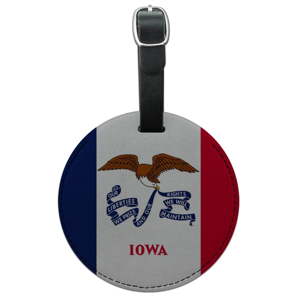 Iowa State Flag Round Leather Luggage Tag - Personalized Suitcase ID Tag for Travel, Carry-On Bags & Backpacks - Perfect for Airports, Business Trips & Vacation Identification