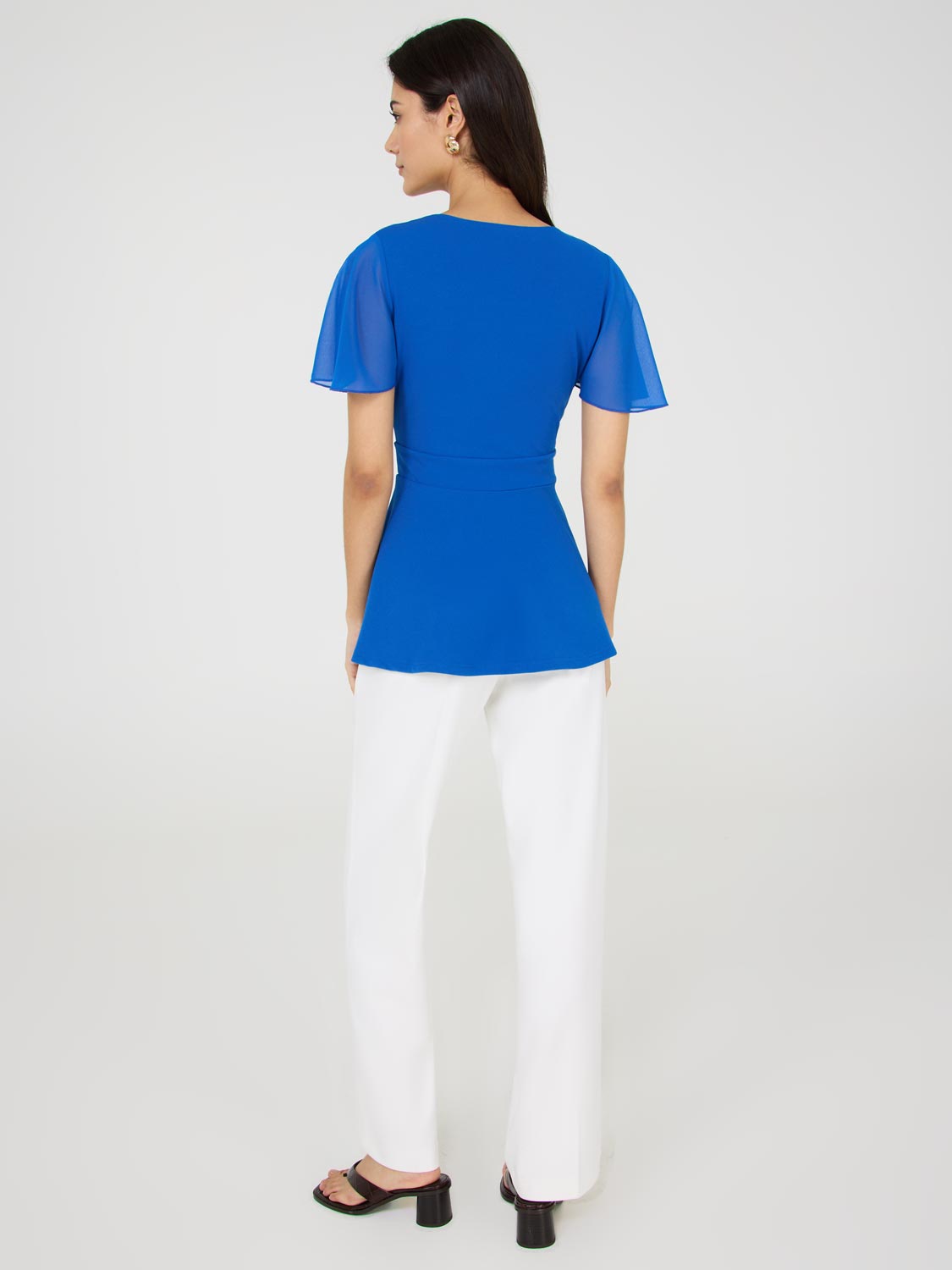 Women's Stylish Crossover Peplum Top with Adjustable Metal Belt - Perfect for Office Wear, Date Night & Casual Outfits
