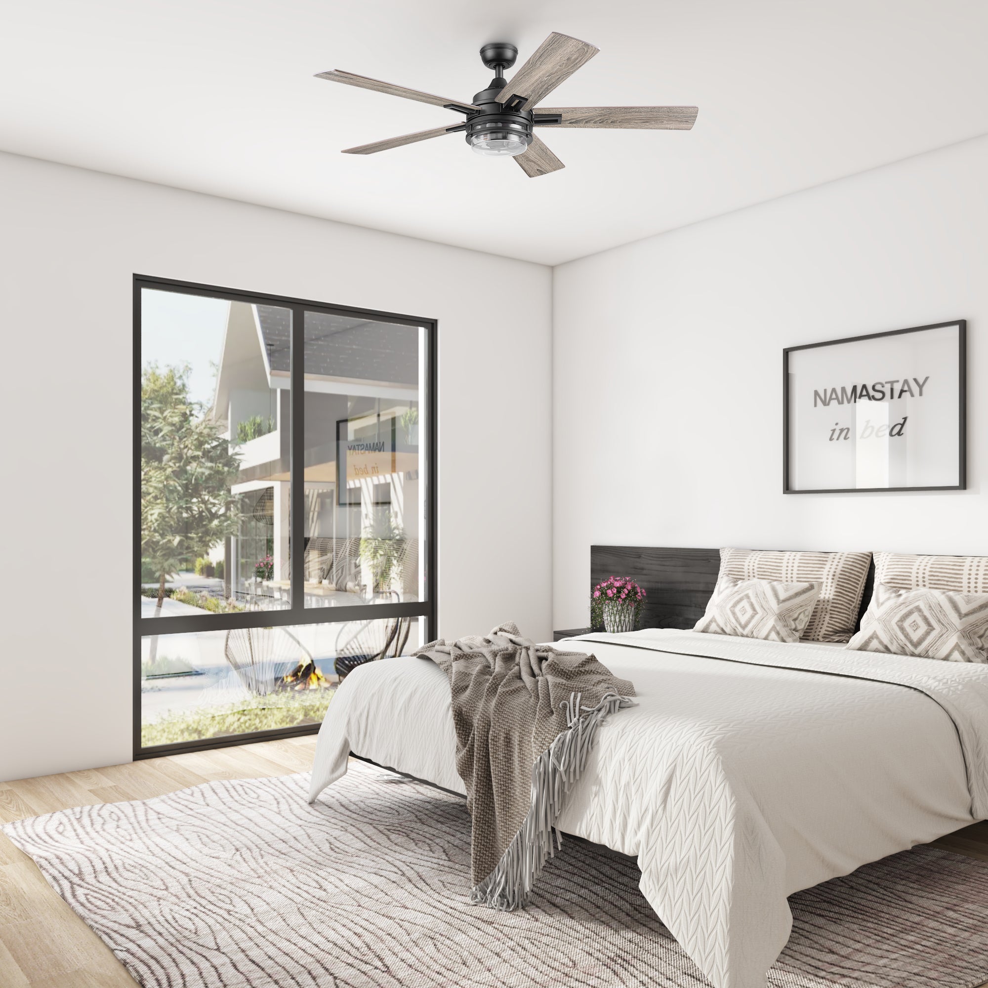 52 Inch Honeywell Myers Park Matte Black Ceiling Fan with Light Kit and Remote Control - Perfect for Living Room, Bedroom, and Outdoor Covered Patio