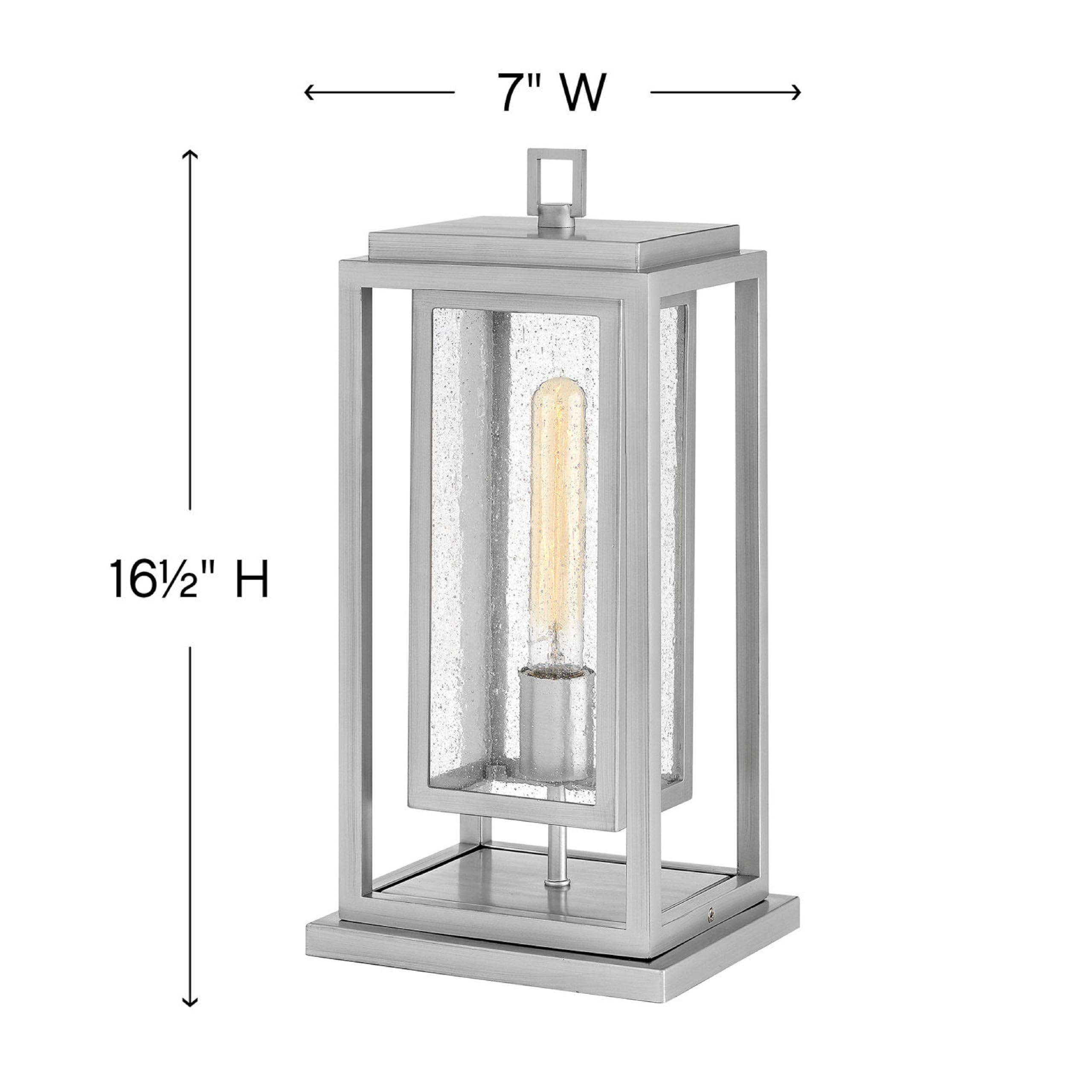 Hinkley Republic Medium Pier Mount Outdoor LED Lantern with Clear Seedy Glass Panes - Durable Composite Construction, Anti-Fading Satin Nickel Finish - Perfect for Porch, Patio, and Garden Lighting