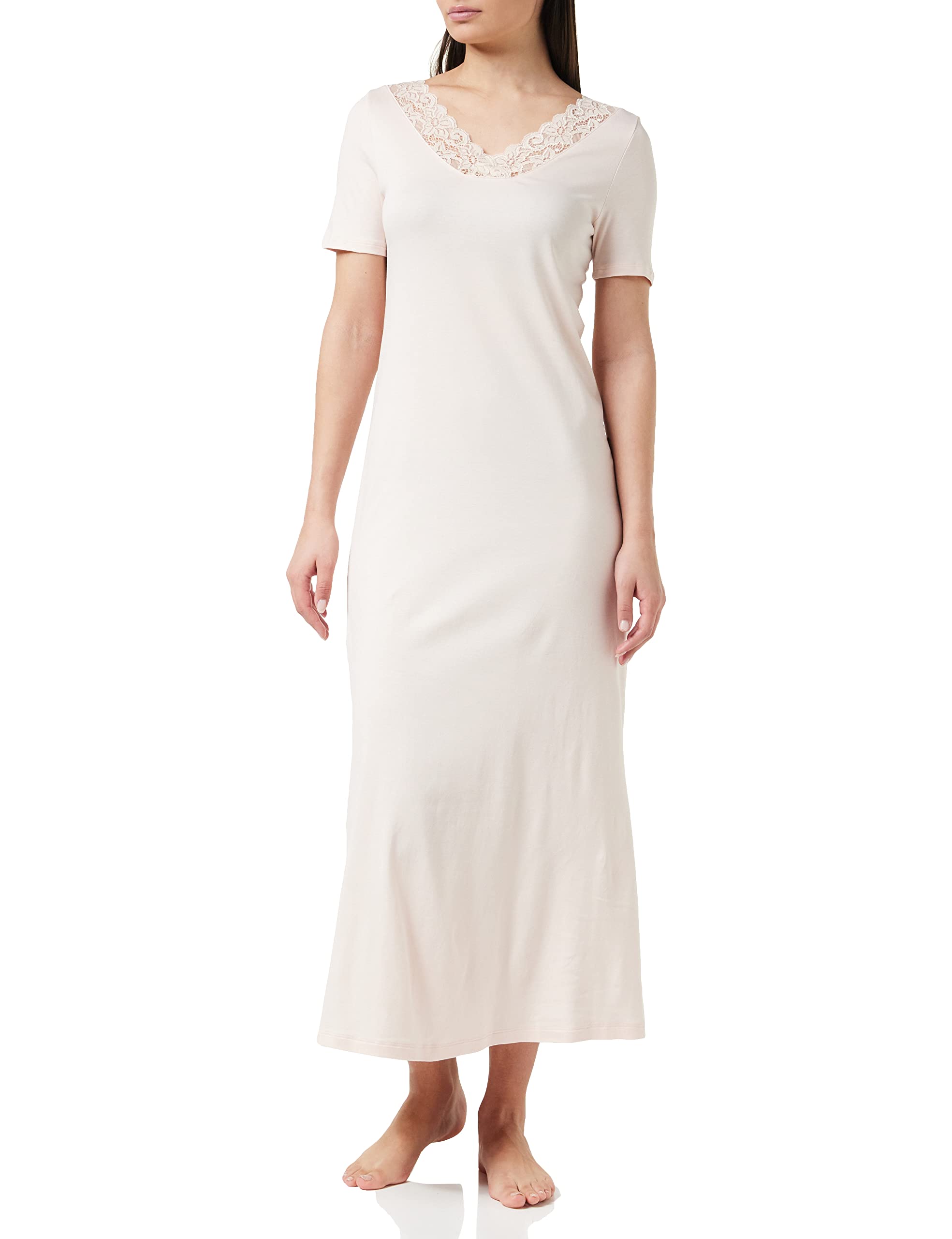 HANRO Women's Comfortable Short Sleeve Long Nightgown - Soft Sleepwear for Relaxing at Home & Cozy Lounge Wear