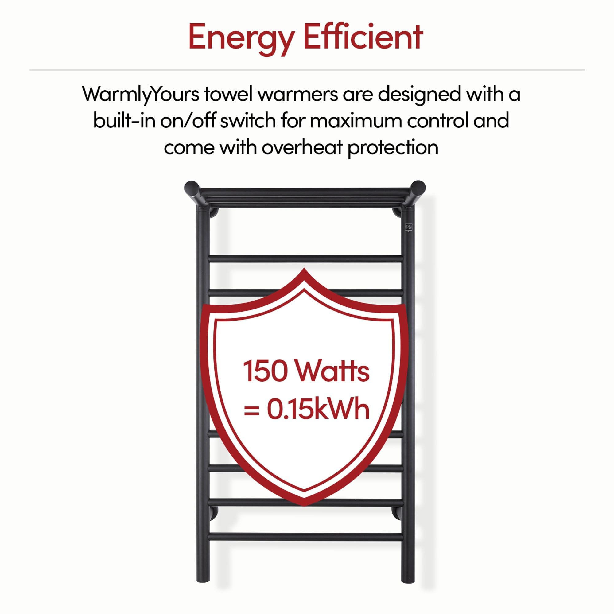 WarmlyYours Heated Towel Rack - 20x36 Inch Black Stainless Steel Towel Warmer with Heated Shelf, 11 Bars Wall-Mounted Electric Heater & Drying Rack for Bathroom - 120V Plug-in or Hardwired (Summit) - Perfect for Spa-Like Luxury & Fast Drying in Modern Bathrooms