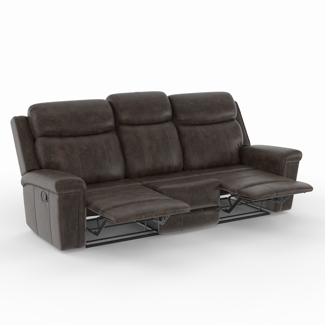 Quade Manual Reclining Sofa - Comfortable 3-Seater Recliner Couch with Adjustable Backrest for Living Room, Home Theater & Family Relaxation