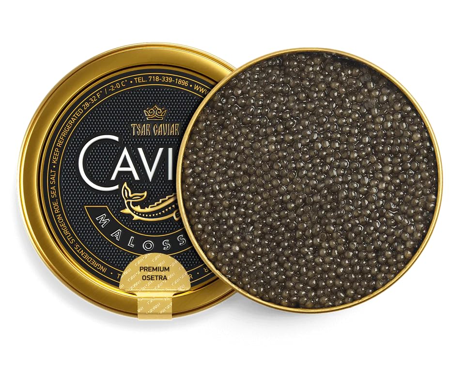 Premium Osetra Caviar 4 oz (113G) - Light-Salted Sturgeon Fish Roe - Gourmet Food Gift - Malossol Black Caviar - Overnight Shipping - Perfect for Fine Dining, Luxury Gifts & Special Occasions