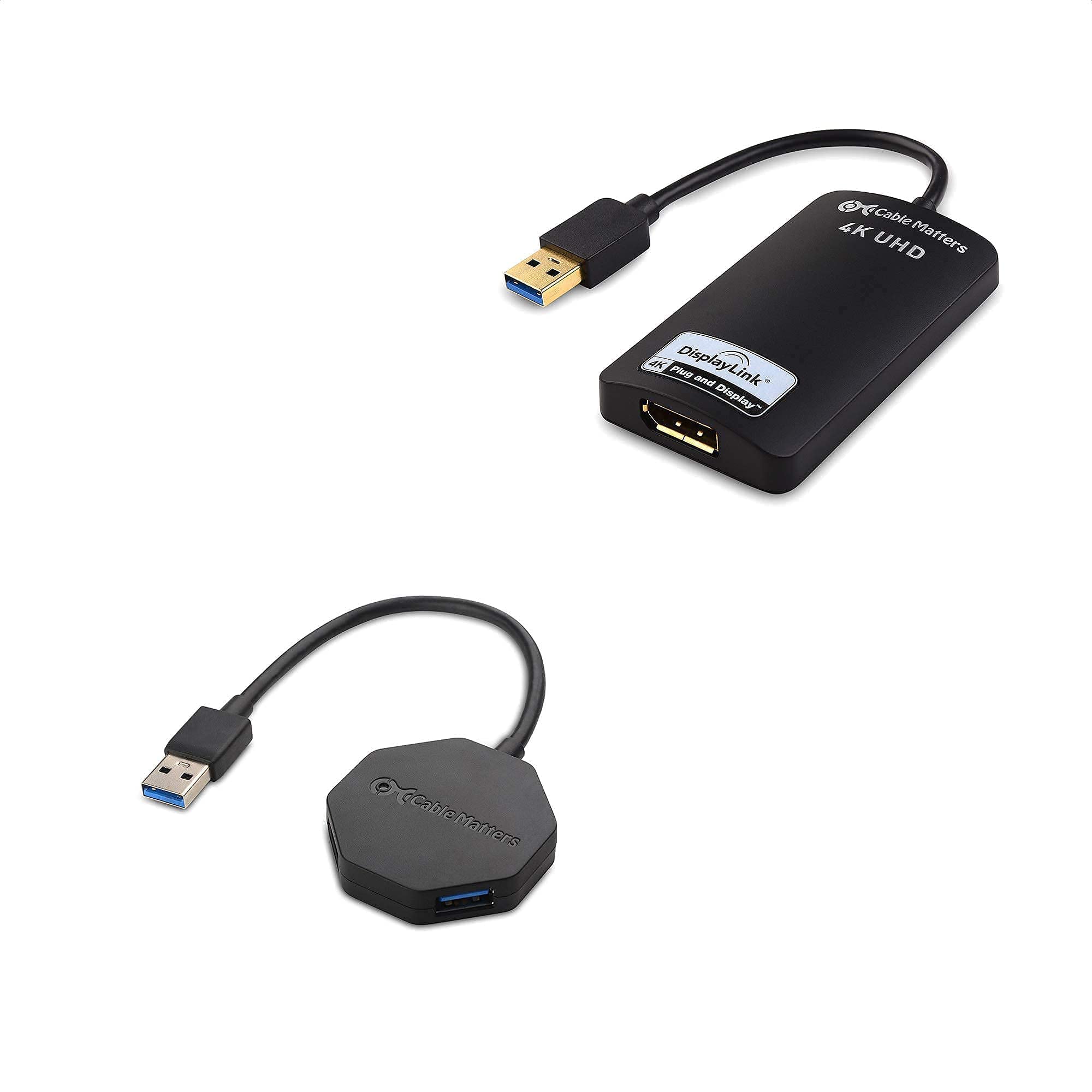 Cable Matters USB 3.0 to DisplayPort Adapter 4K - Ultra Mini USB Hub with 4 Ports for Windows PC, Laptop, Monitor - Perfect for Home Office, Gaming & Multi-Screen Setup | Ideal for Video Editing, Remote Work & Dual Monitor Productivity