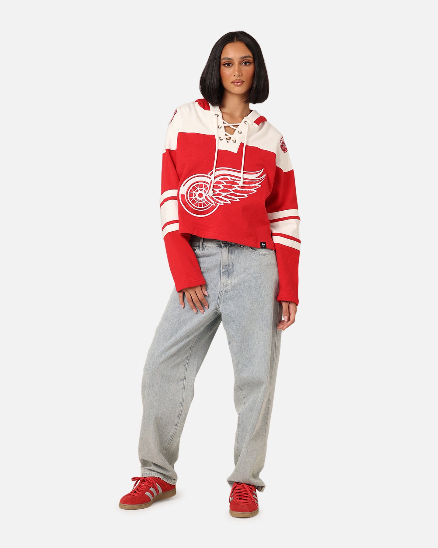 47 Brand Women's Detroit Red Wings Cropped Lace-Up Hoodie - Red | NHL Fan Apparel for Women | Perfect for Game Day & Casual Wear