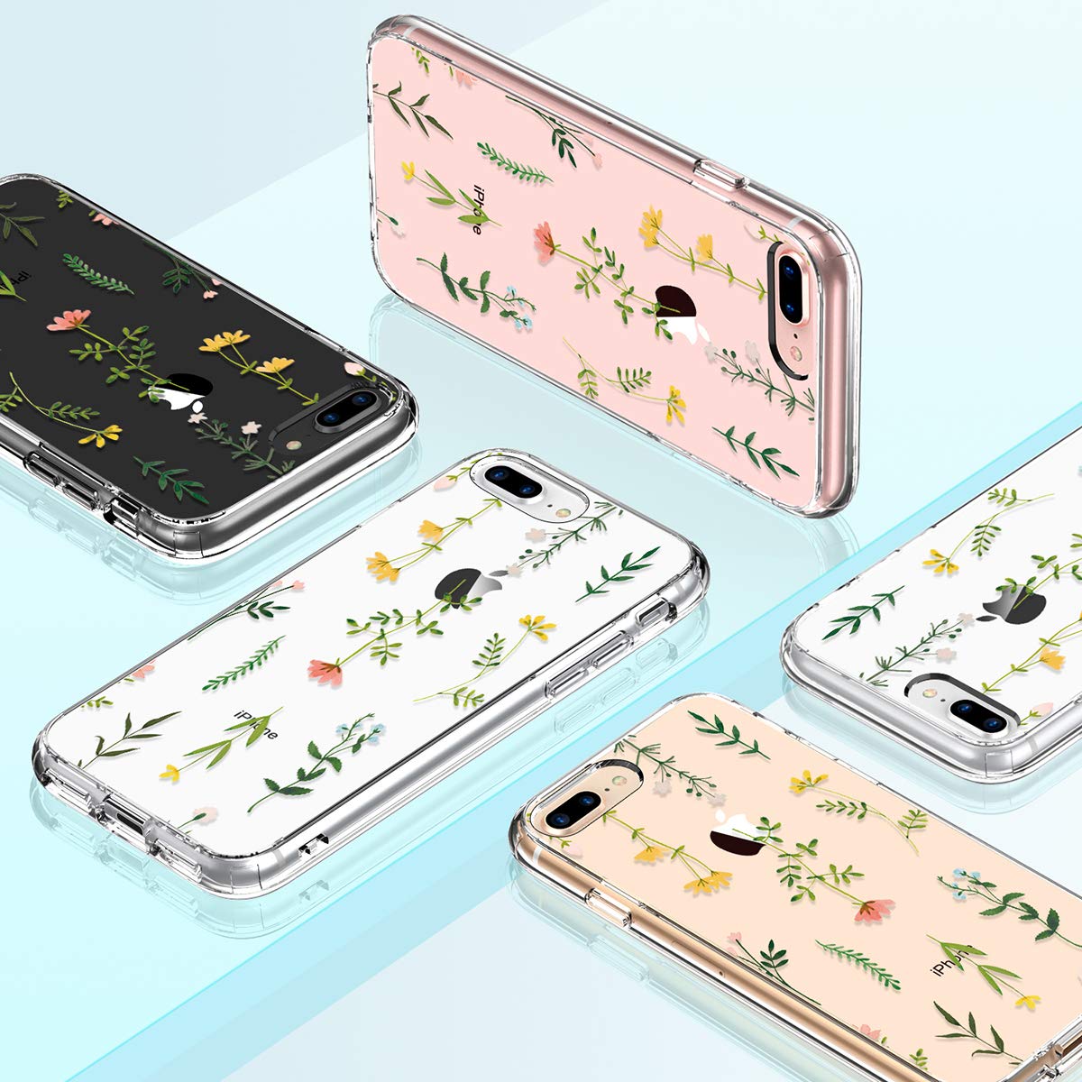 GiiKa Clear Heavy Duty Protective Case for iPhone 8 Plus/7 Plus with Screen Protector - Floral TPU Bumper Cover for Women & Girls | Perfect for Outdoor Activities, Work & Daily Use