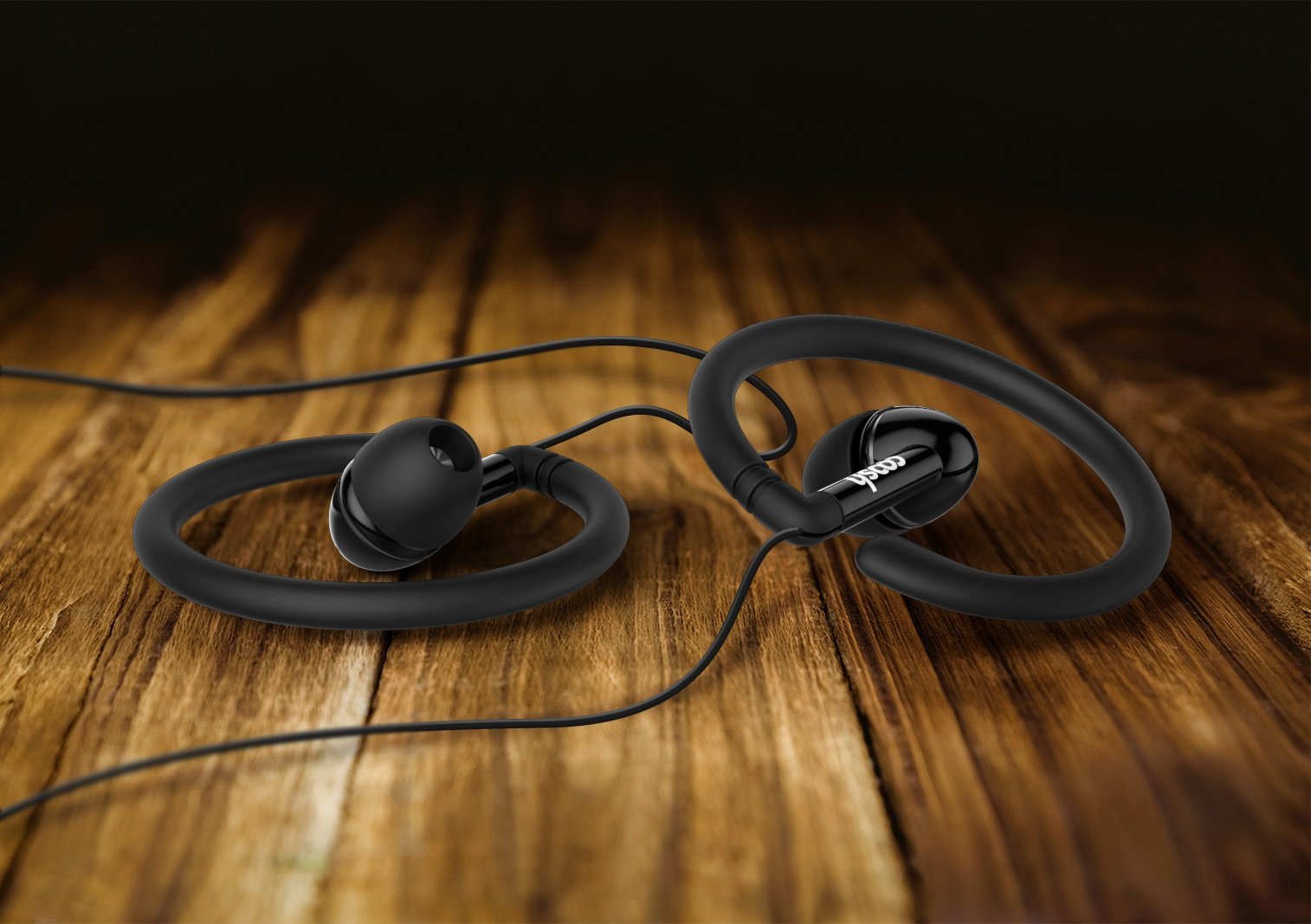 ADIB071SG3B1L Wired Comfort In-Ear Earbuds with Removable Earhooks - Noise Isolating Headphones for Running, Gym & Travel (Black)