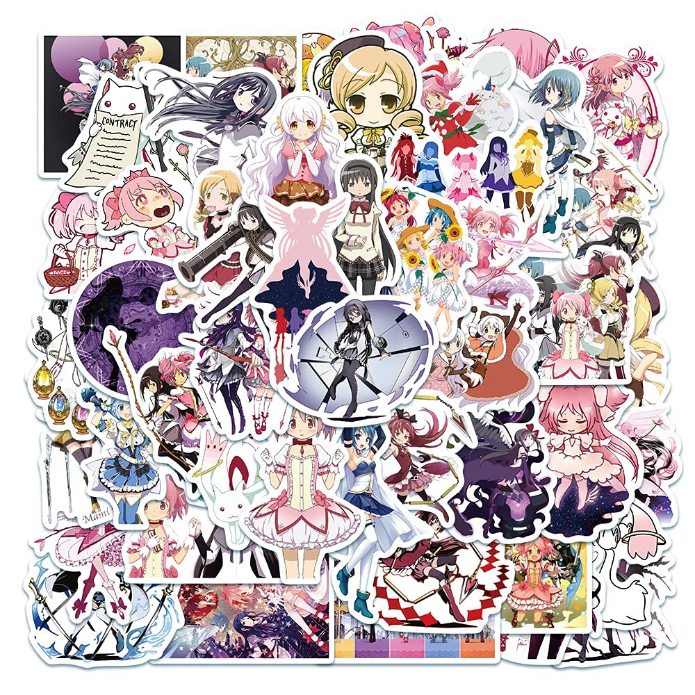 50Pcs Puella Magi Anime Stickers - Waterproof Vinyl Decals for Laptop, Skateboard, Bicycle, Journal - Cute DIY Stickers for Adults & Teens - Perfect for School, Office & Personalizing Devices