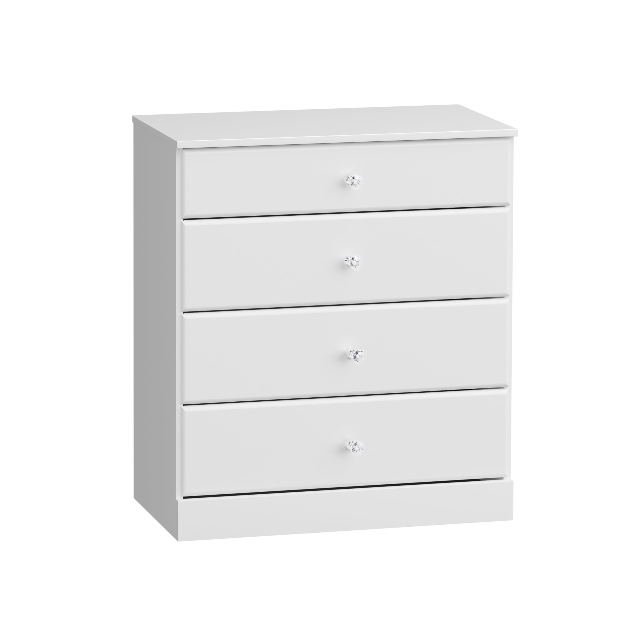 Prepac Astrid 4-Drawer Dresser for Bedroom - White Modern Chest of Drawers with Acrylic Knobs, 18.25