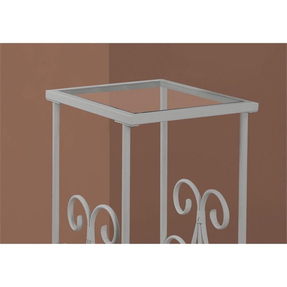 Monarch Specialties 3158 Grey Metal & Tempered Glass Accent Table - 16