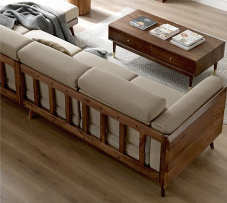Premium Black Walnut & Ash Solid Wood Adjustable Headrest Sofa - Modern Living Room Furniture for Relaxation & Comfort