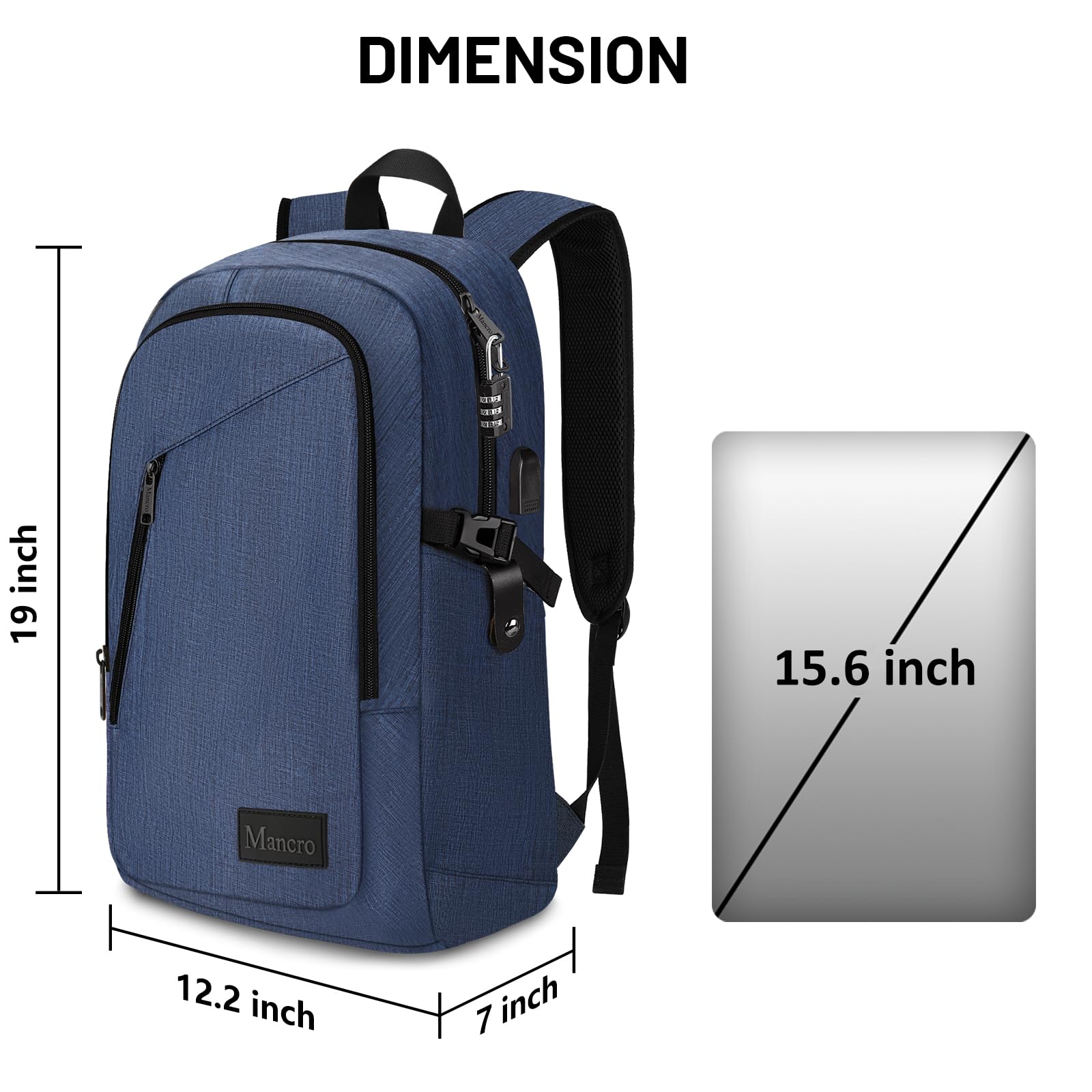 Mancro Slim Anti-Theft Laptop Backpack for Business & Travel - Water Resistant USB Charging Backpack Fits 15.6 Inch Laptop & Tablet - Perfect for Commuting, Work, School & Airplane Carry-On