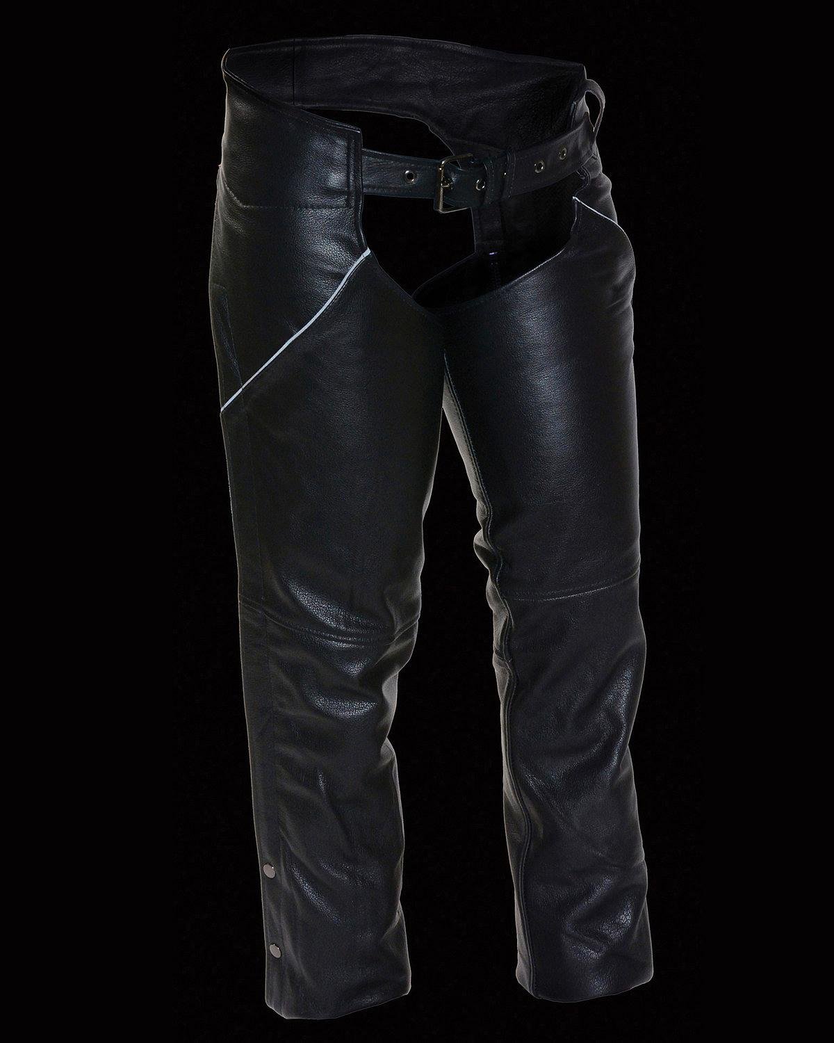 Women's Leather Hip Pocket Chaps with Reflective Piping - Motorcycle Riding Gear for Safety & Style - Perfect for Bikers, Equestrians & Outdoor Enthusiasts