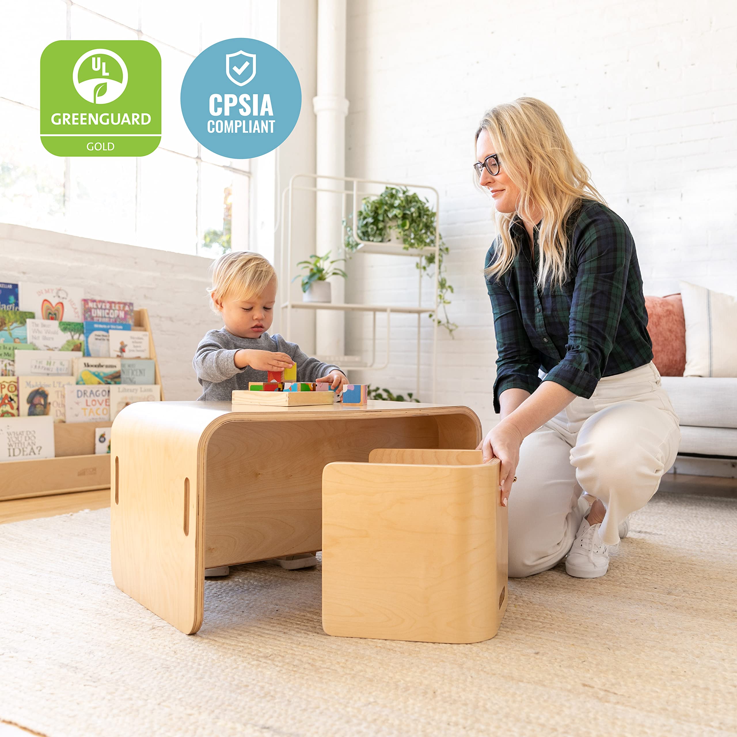 ECR4Kids Premium Bentwood Multipurpose Table and Chair Set for Kids - Natural Wood 3-Piece Children's Furniture - Perfect for Classroom, Playroom & Homeschool Learning Activities