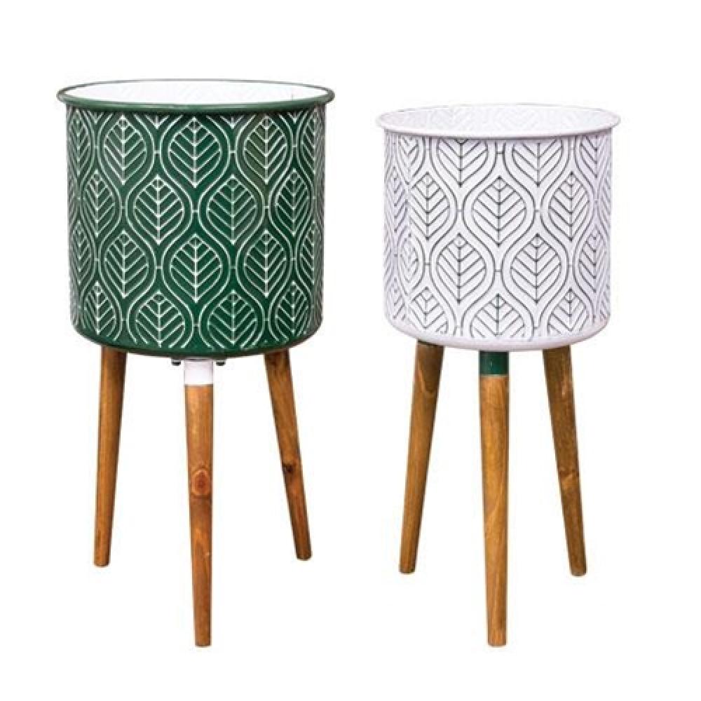 2-Pack Leaf Enamel Planters for Indoor Plants - Decorative Flower Pots for Home, Office, Balcony & Garden Decor