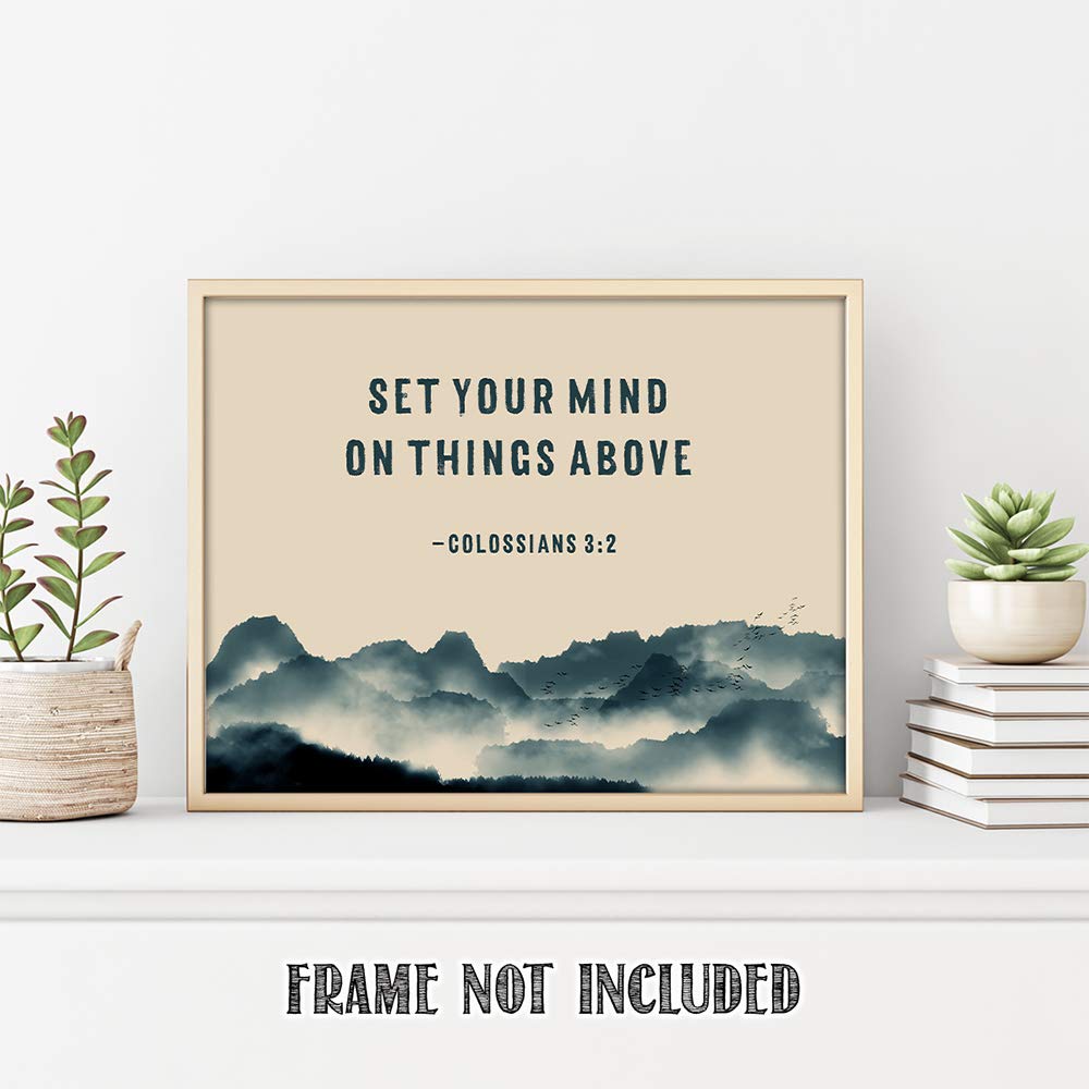TJ Originals - Colossians 3:2 Bible Verse Wall Art Print, Christian Scripture Home Decor, 11x14 Inspirational Poster Gift for Family & Friends - Perfect for Living Room, Bedroom & Church Decor (Misty Mountain)