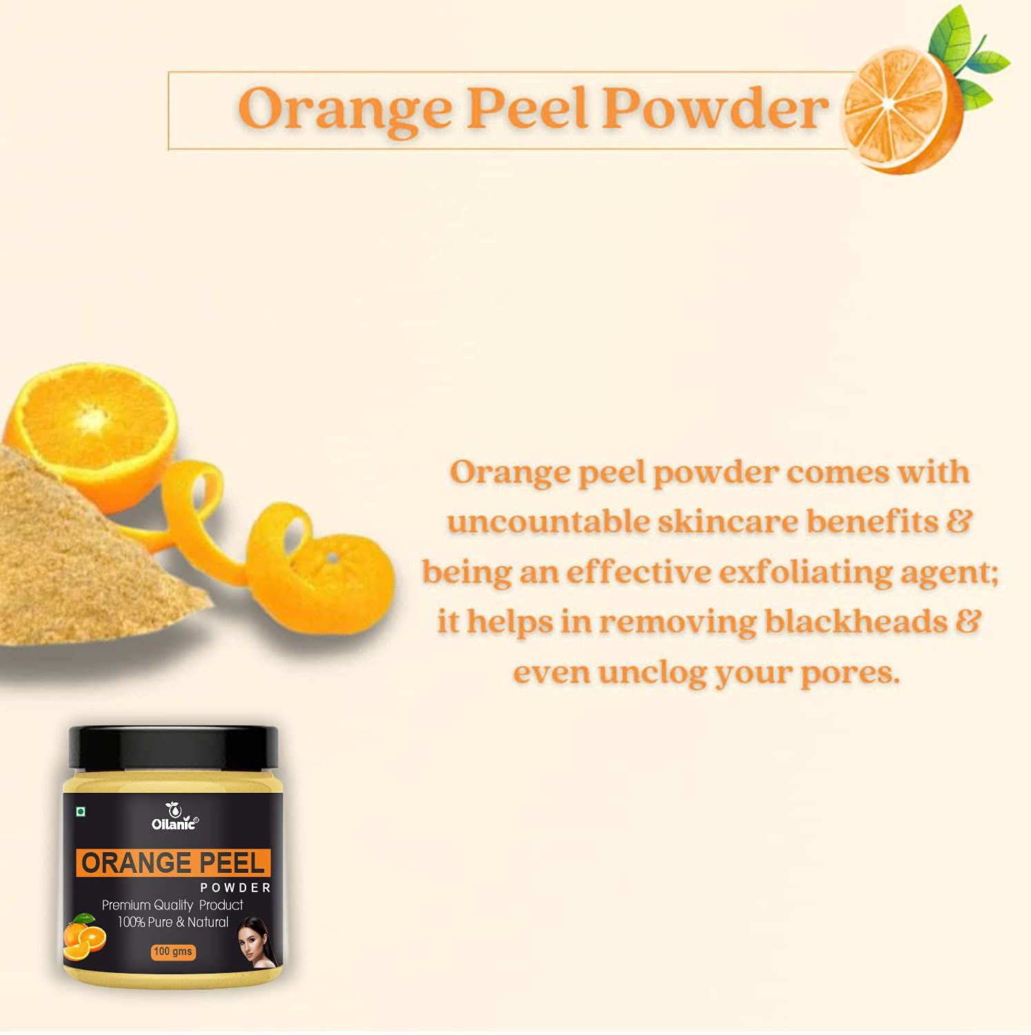 Oilanic 100% Pure Natural Orange Peel Powder for Skin & Hair Care - 2 Pack (200g Each) | Brightening Face Mask, Exfoliating Scrub & Hair Growth Treatment