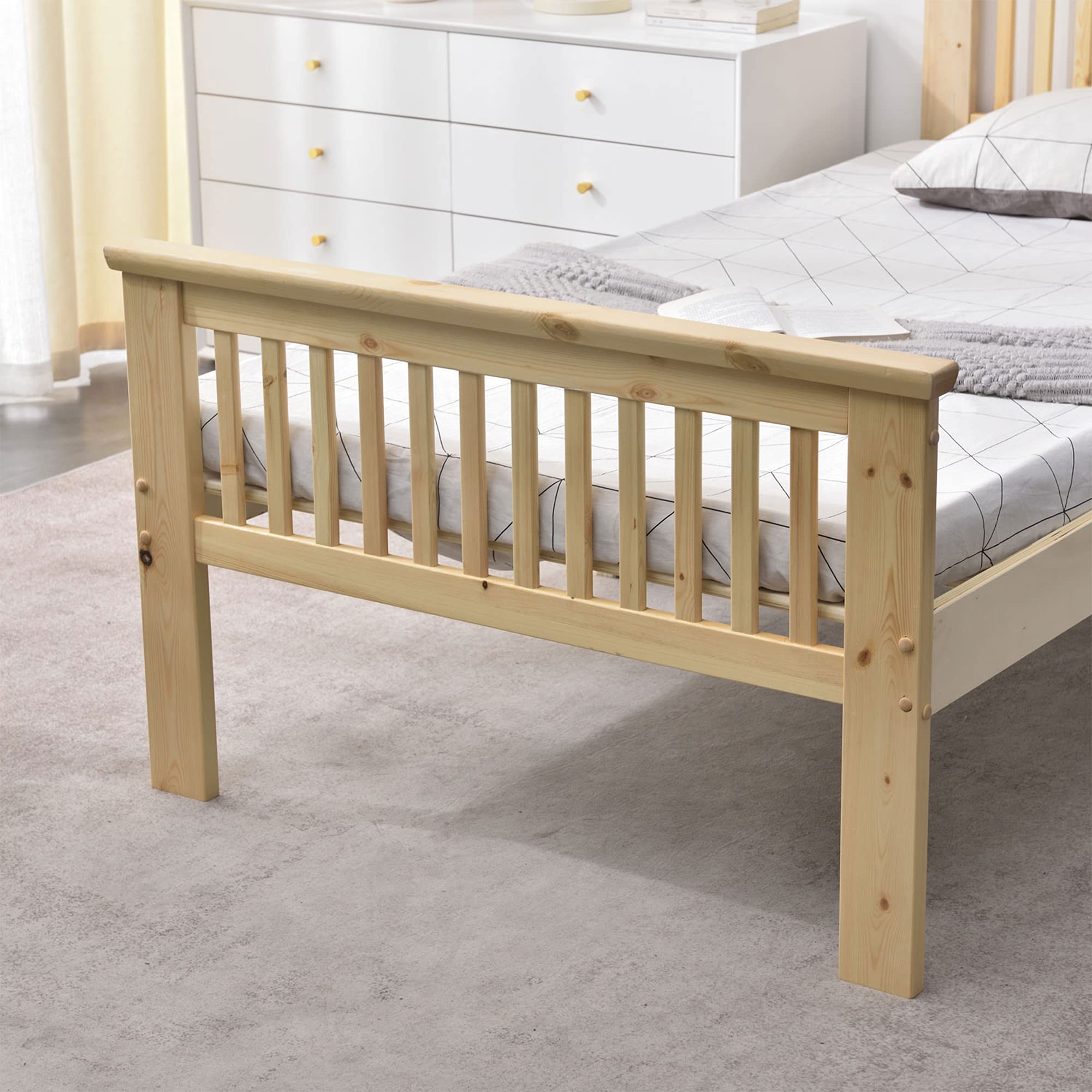 Ariel Twin Solid Wood Platform Bed with Headboard - Pine Wood Twin Size Bed Frame - No Box Spring Required - Easy Assembly (Natural Finish) - Perfect for Kids Rooms, Guest Bedrooms & Small Spaces