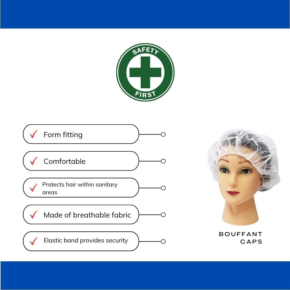 Disposable Hair Bouffant Caps - White 18 Inch (2000 Pack) | Medical, Food Service & Salon Use | Latex-Free PPE Head Cover for Hygiene & Safety
