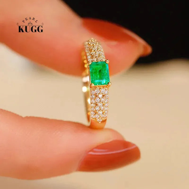 18K Yellow Gold Emerald and Diamond Vintage Ring for Women - Luxury Palace Style Party Jewelry, Perfect for Weddings, Anniversaries & Special Occasions