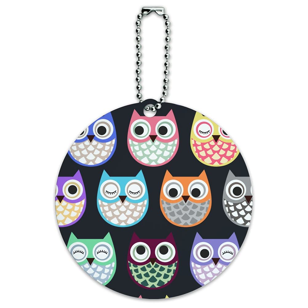 Colorful Owls Cute Pattern Round Luggage ID Tag Card - Durable Suitcase Carry-On Name Tag for Travel Bags - Perfect for Kids Backpacks, Suitcases & Travel Accessories