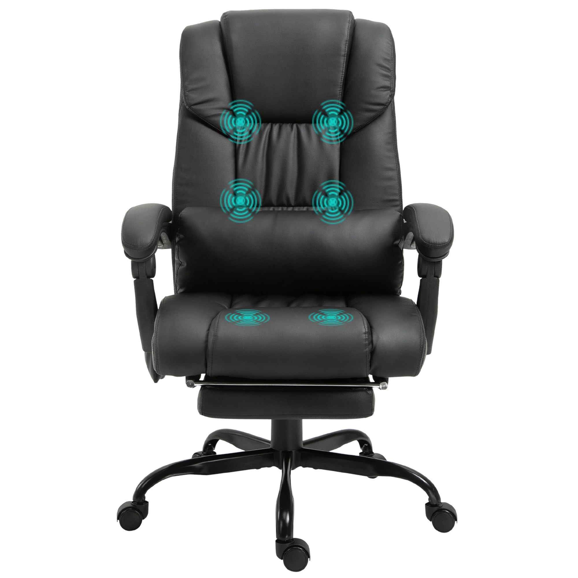 Vinsetto High Back Ergonomic Office Chair with 6-Point Vibration Massage - Adjustable Height Computer Desk Chair with Reclining Function, Retractable Footrest & Remote Control - Black - Perfect for Home Office, Gaming & Workspace Comfort