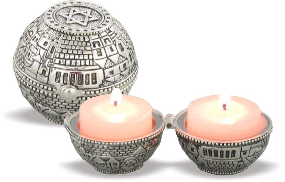 Jerusalem Travel Shabbat Candlesticks - Handmade Judaica Jewish Gift for Shabbat & Holidays - Elegant Shabbos Candle Holders for Home Decor & Spiritual Ceremonies