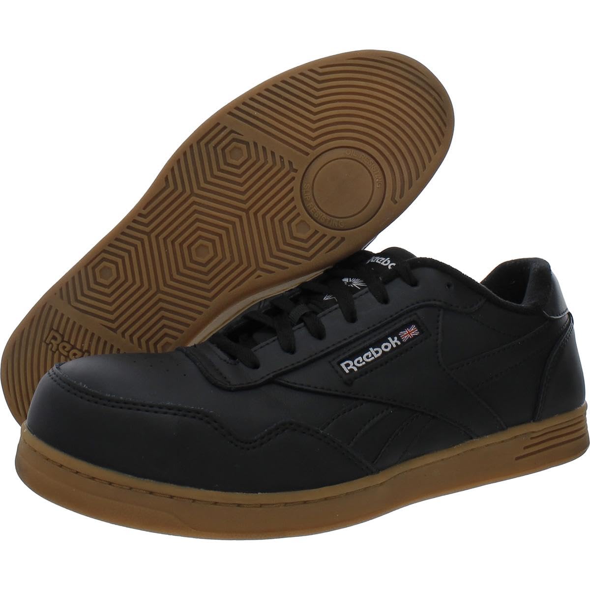 Reebok Men's RB4154 Club MEMT Classic Work Sneaker - Black & Gum Safety Shoes for Construction, Warehouse & Industrial Work - Non-Slip Comfort Sneakers for Men