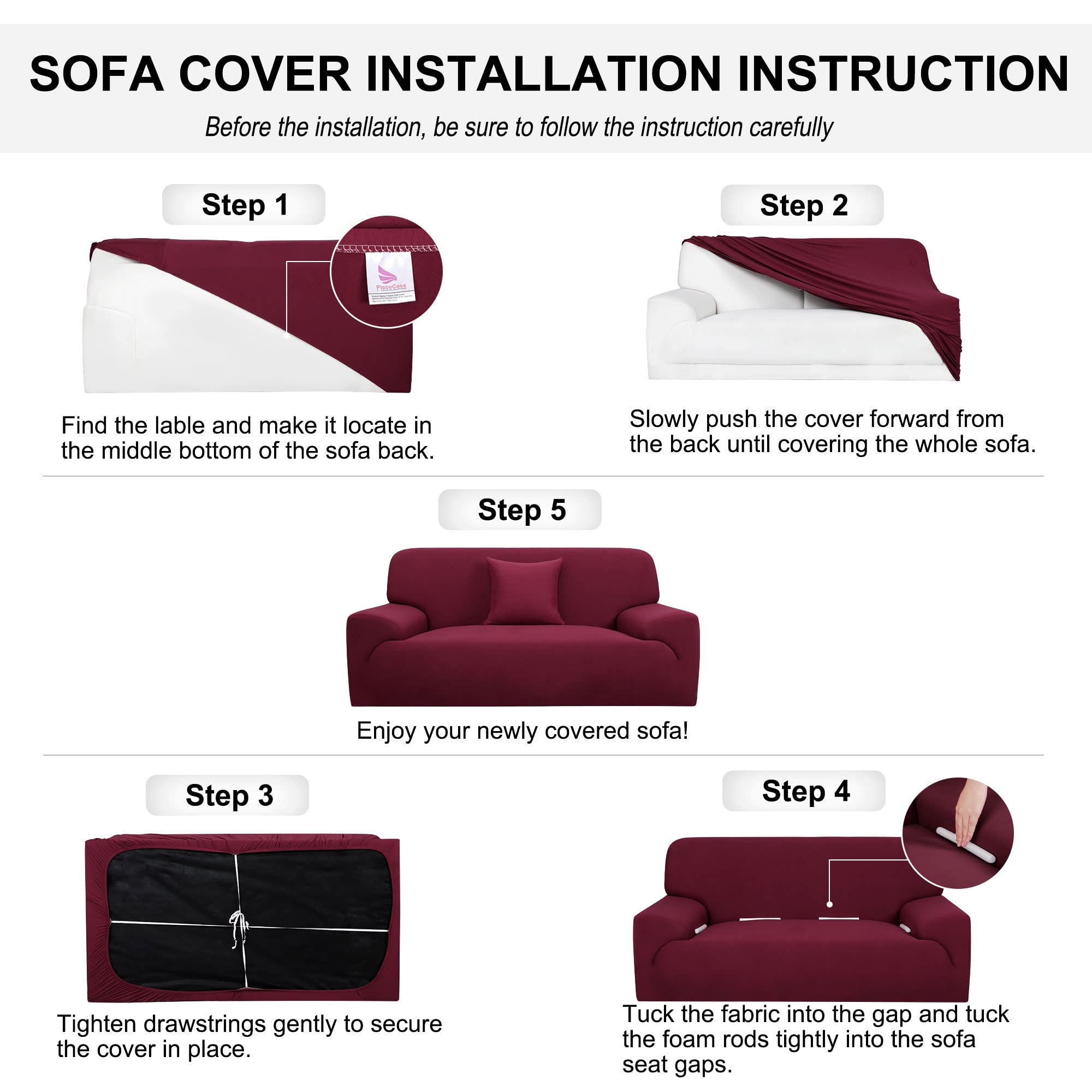 uxcell Stretch Sofa Cover - Universal Elastic Polyester Furniture Protector for Couches, Armchairs & Loveseats - Classic Solid Burgundy with Matching Pillowcase - Perfect for Living Room, Family Room & Home Decor