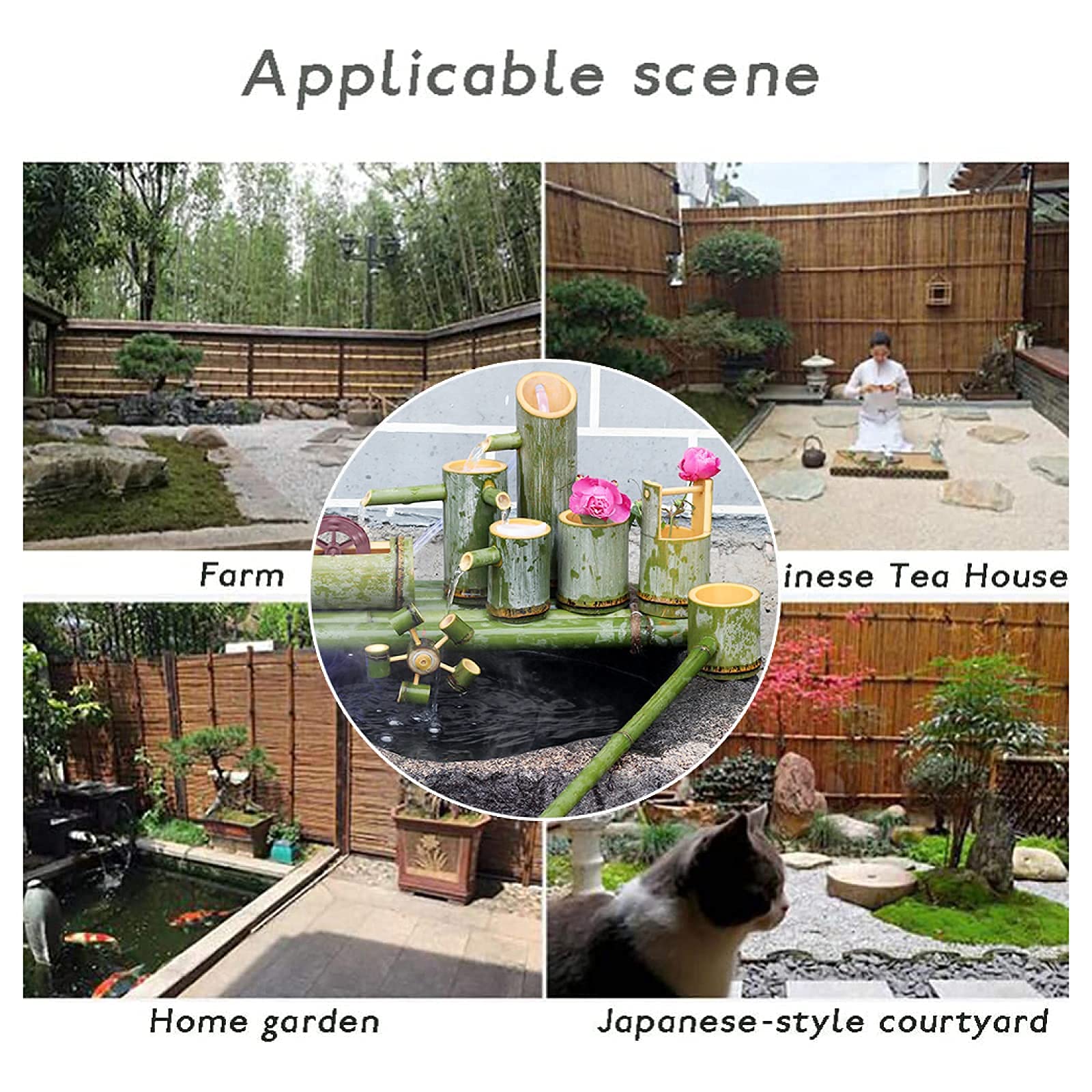 Bamboo Fountain & Bird Bath Water Feature with Pump - Garden Water Circulation System for Outdoor Decor & Relaxation | Perfect for Patio, Yard, and Zen Garden Landscaping