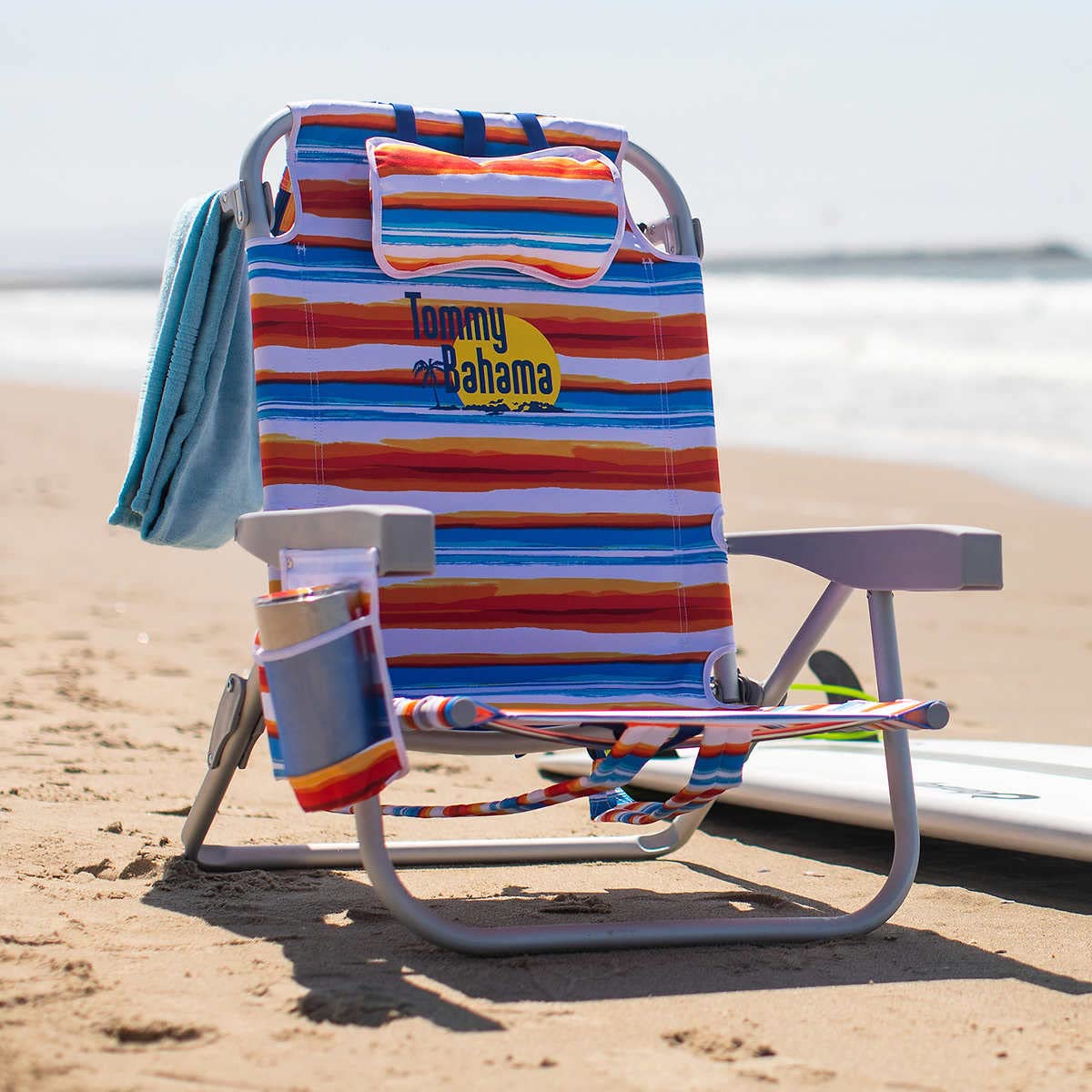 Tommy Bahama 2 Pack Backpack Beach Chair - 5 Position Adjustable Recliner with Lay Flat Feature (Orange Stripes) | Portable Folding Chair for Beach, Camping, Poolside & Outdoor Relaxation