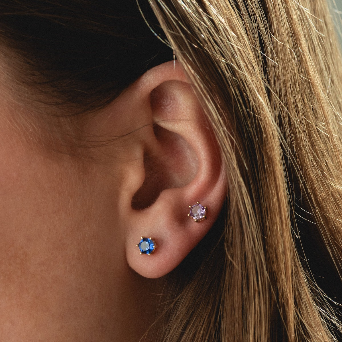 Solid Gold Modern Birthstone Stud Earrings - Elegant & Personalized Jewelry for Women | Perfect Gift for Birthdays, Anniversaries & Special Occasions