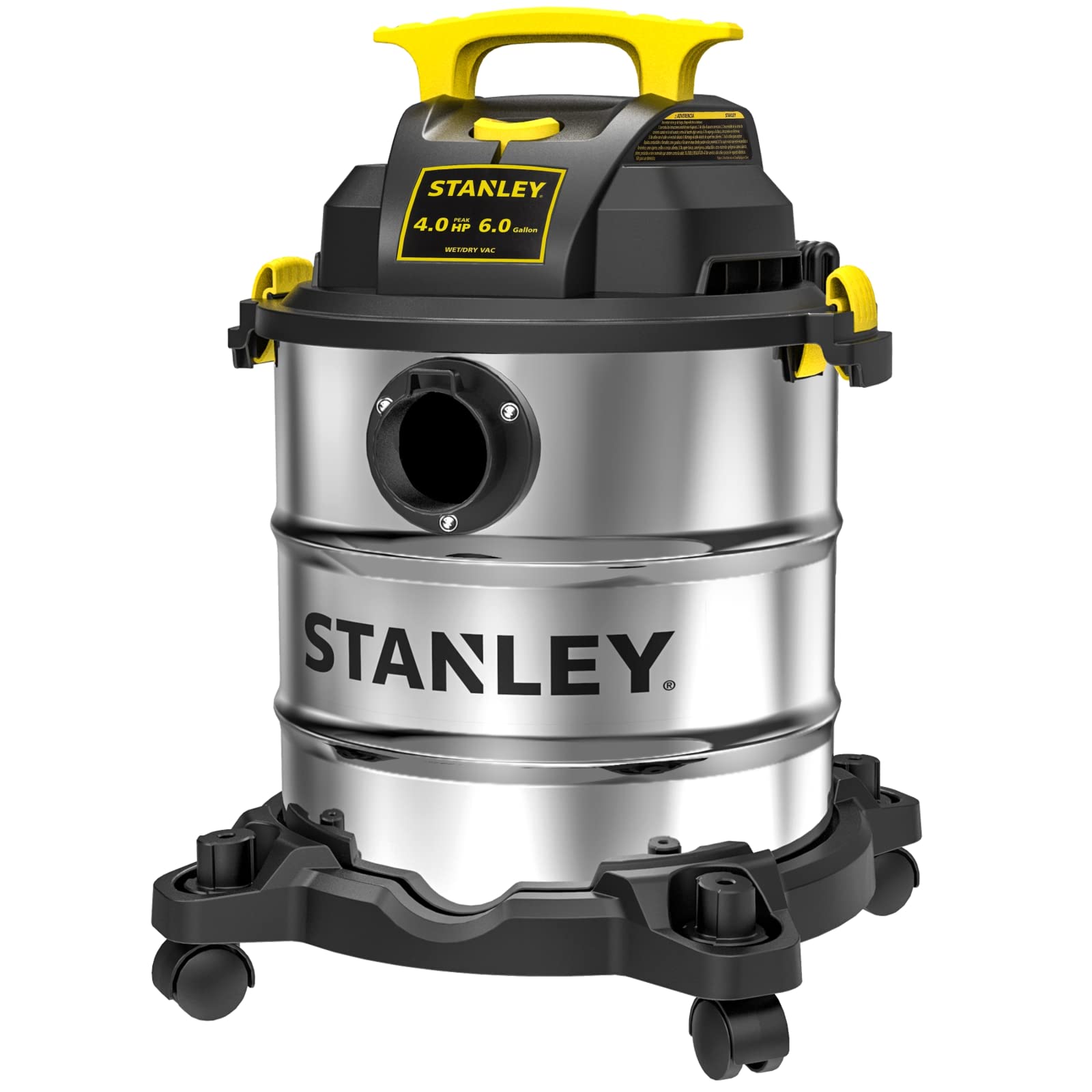 STANLEY 6 Gallon Wet Dry Vacuum Cleaner - 4 Peak HP Stainless Steel 3-in-1 Shop Vac with Blower Function | Powerful Multi-Purpose Vac for Home, Garage, Workshop, Jobsite, Basement Cleaning | Ideal for DIY Projects, Construction Debris, Liquid Spills, and Heavy Duty Cleaning Tasks (Model SL18116)