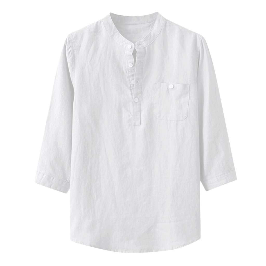 Men's Button Down White Shirt with Collar - Premium Linen & Silk Blend, Quarter Sleeve with Pocket | Perfect for Business Casual, Office Wear & Summer Outfits