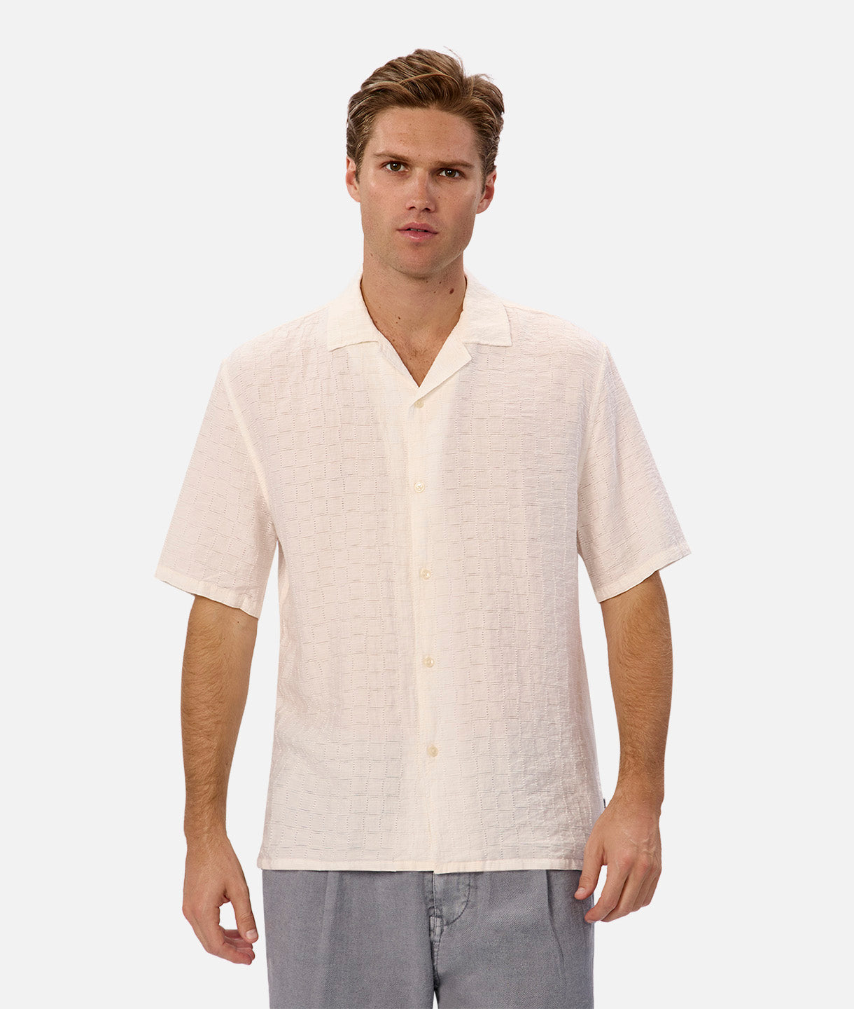 Ortigia Short Sleeve Shirt for Men - Light Oat Color Casual Button Down Shirt | Perfect for Summer Outfits, Office Wear & Beach Vacation Style