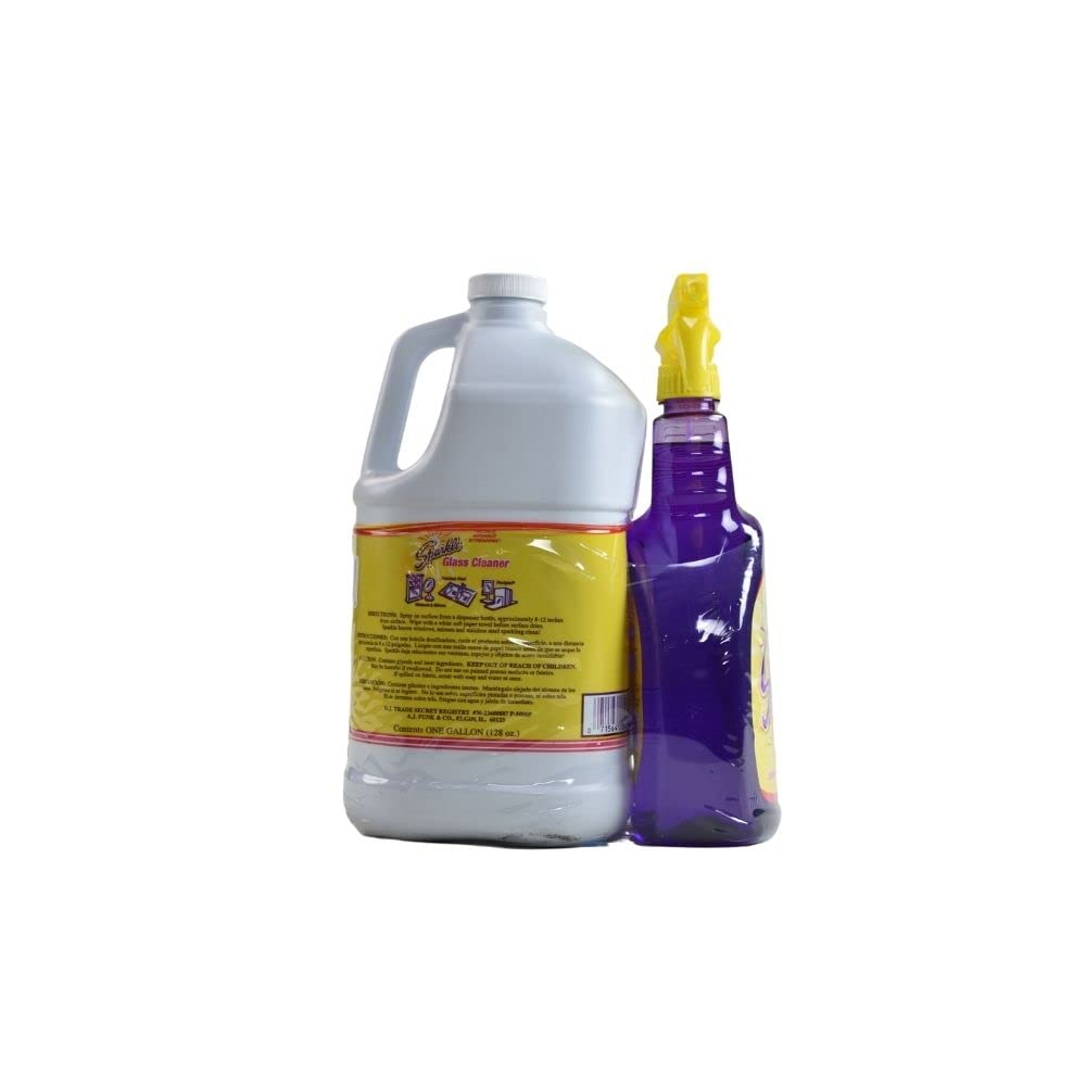 Streak-Free Sparkle Glass Cleaner Spray & Refill Kit - Ammonia-Free Formula for Crystal Clear Windows & Mirrors - 33.8oz Spray Bottle + 1 Gallon Refill (2-Pack) - Perfect for Homes, Offices & Car Windows