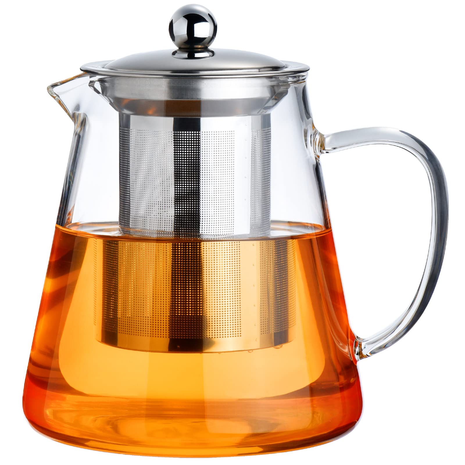 PARACITY 18.6 OZ Borosilicate Glass Teapot with Removable Stainless Steel Infuser - Clear Stovetop Tea Kettle for Blooming & Loose Leaf Tea - Perfect for Home, Office, Camping & Travel (550ML)