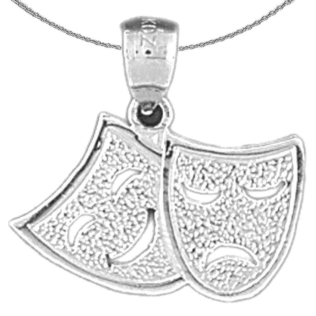 Rhodium-Plated 925 Sterling Silver Drama Mask Pendant Necklace - 18