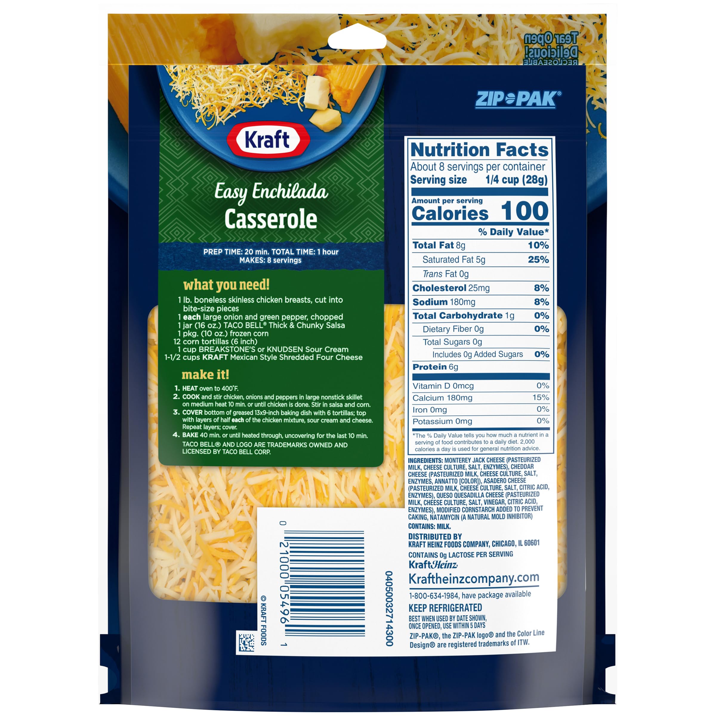 Kraft Mexican Style 4 Cheese Blend - Finely Shredded, 8 oz - Perfect for Tacos, Nachos & Quesadillas