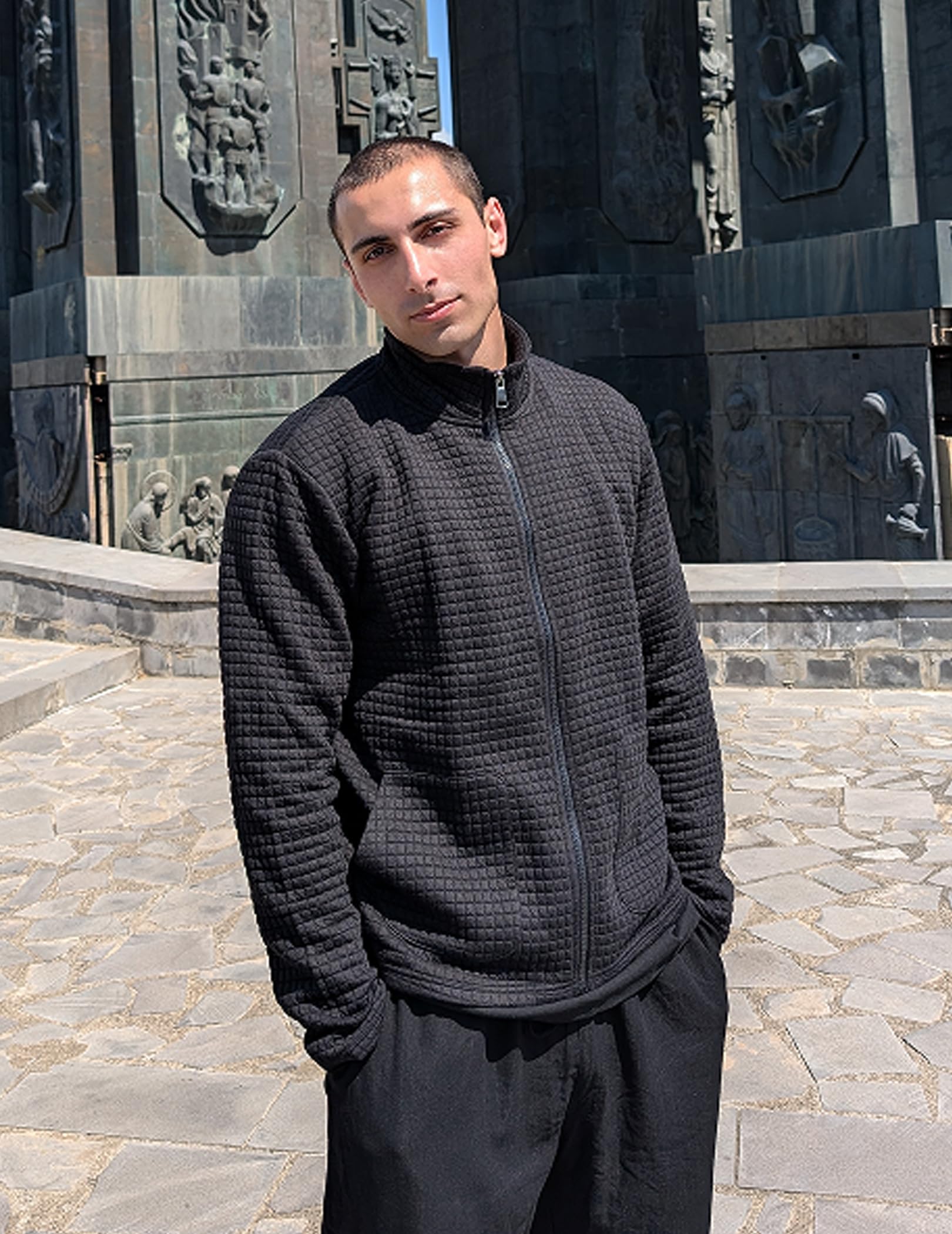 COOFANDY Men's Lightweight Varsity Jacket - Casual Bomber Jacket with Waffle Texture & Zip-Up Front Pockets | Perfect for Spring/Fall Outerwear, Streetwear & Casual Outfits
