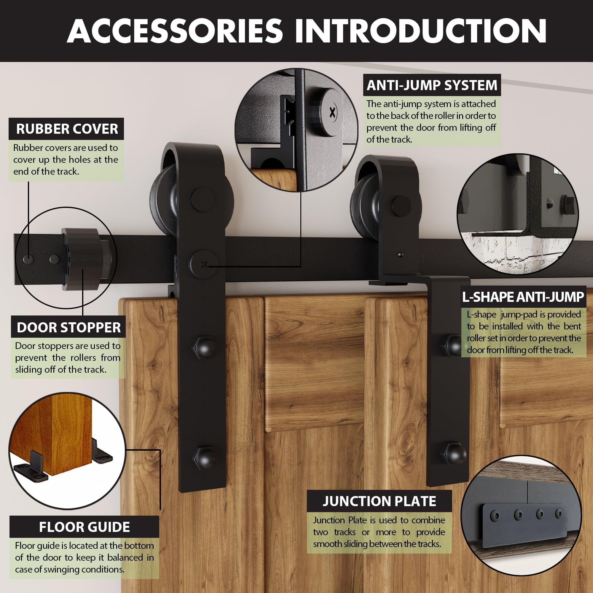Homacer Black Rustic Single Track Bypass Sliding Barn Door Hardware Kit - 6.6ft Flat Track for Double Doors with Classic Rollers | Perfect for Farmhouse, Loft & Industrial Style Home Decor