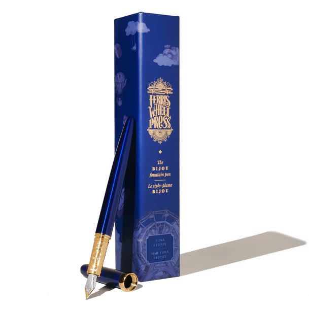 Ferris Wheel Press The Bijou Fountain Pen - Luna Celeste Blue Ink Fine Nib Luxury Writing Instrument for Calligraphy, Journaling & Gifts | Elegant Office & Home Use