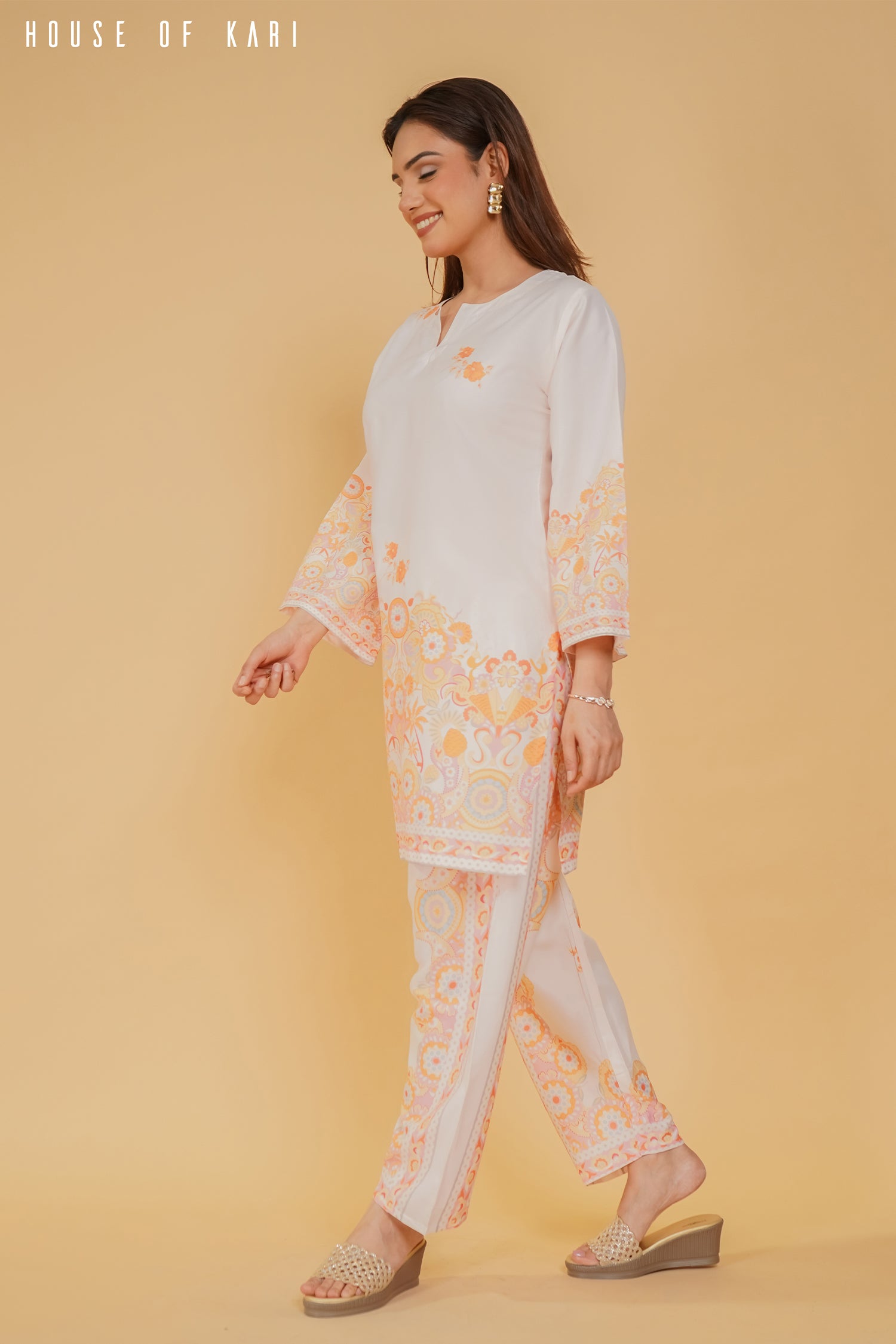 Printkari Poly Muslin Co-Ord Set in Orange | Stylish Women's Ethnic Outfit for Casual Wear & Festive Occasions